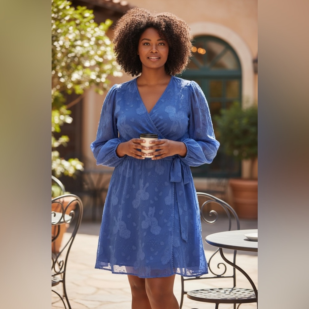 Cato Royal Blue Long Sleeve Wrap Dress